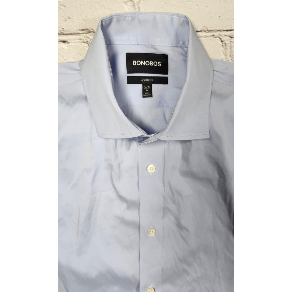 Bonobos Mens Athletic Fit Dress Shirt Light Blue L 16.5 33 Long Sleeve Cotton - Picture 2 of 7